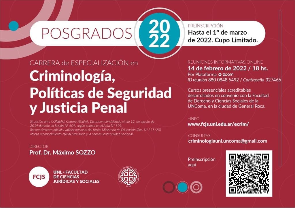 CARRERA DE ESPECIALIZACIÓN EN CRIMINOLOGÍA, POLÍTICAS DE SEGURIDAD Y JUSTICIA PENAL