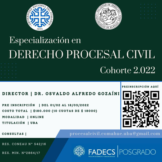 CARRERA DE POSGRADO: ESPECIALIZACIÓN EN DERECHO PROCESAL CIVIL