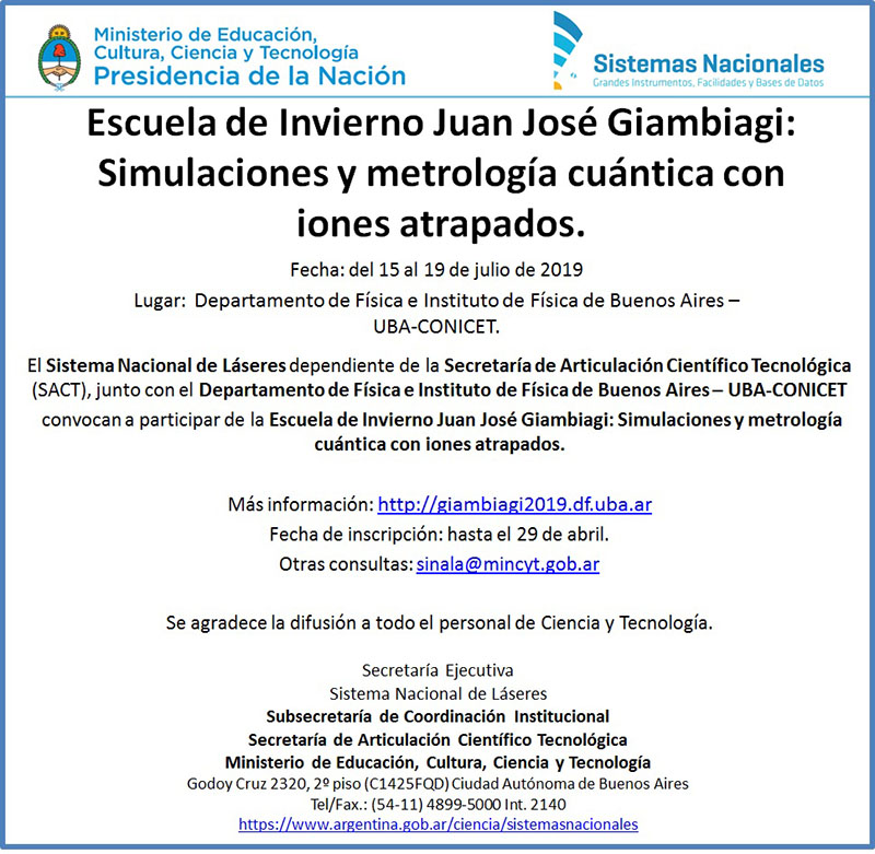 ESCUELA DE INVIERNO JUAN JOSÉ GIAMBIAGI: SIMULACIONES Y METROLOGÍA CUÁNTICA CON IONES ATRAPADOS