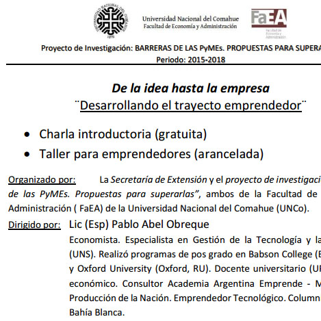 CHARLA Y TALLER PARA EMPRENDEDORES EN LA UNCO