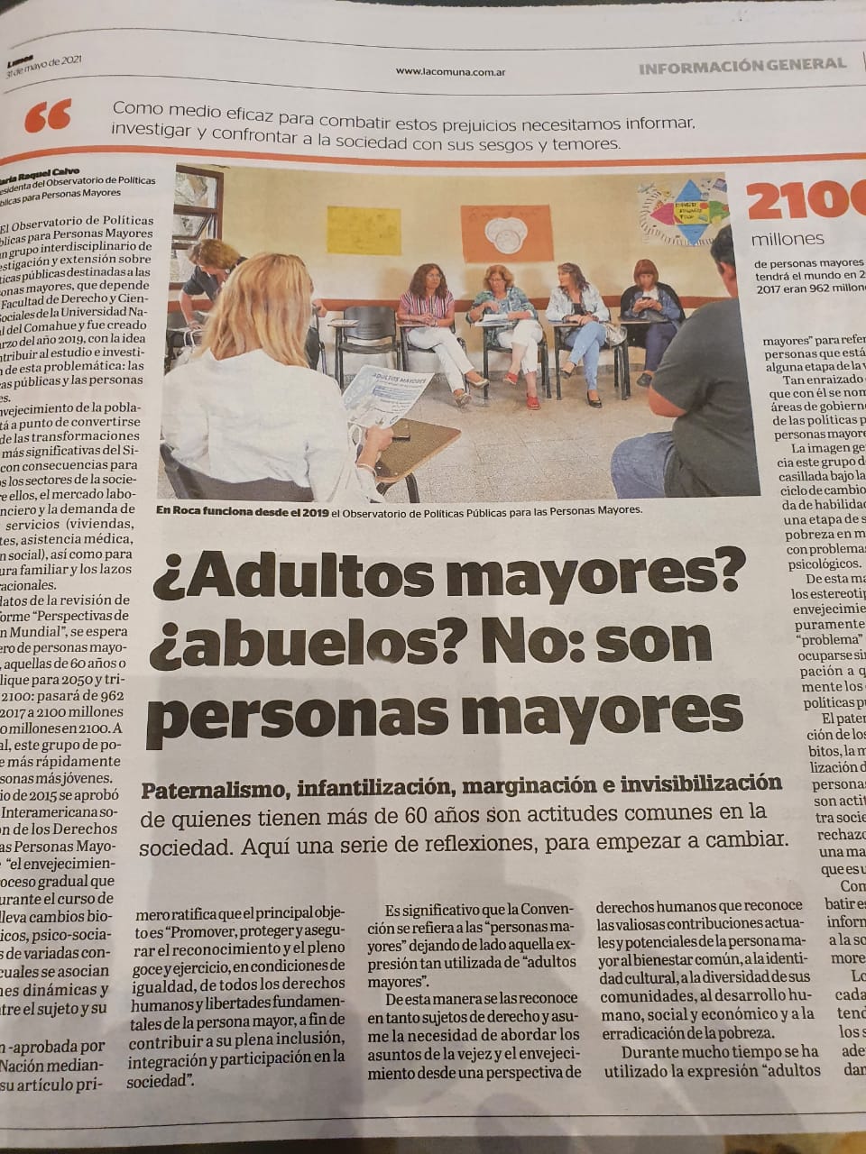 ¿ADULTOS MAYORES... ABUELOS?... NO... PERSONAS MAYORES