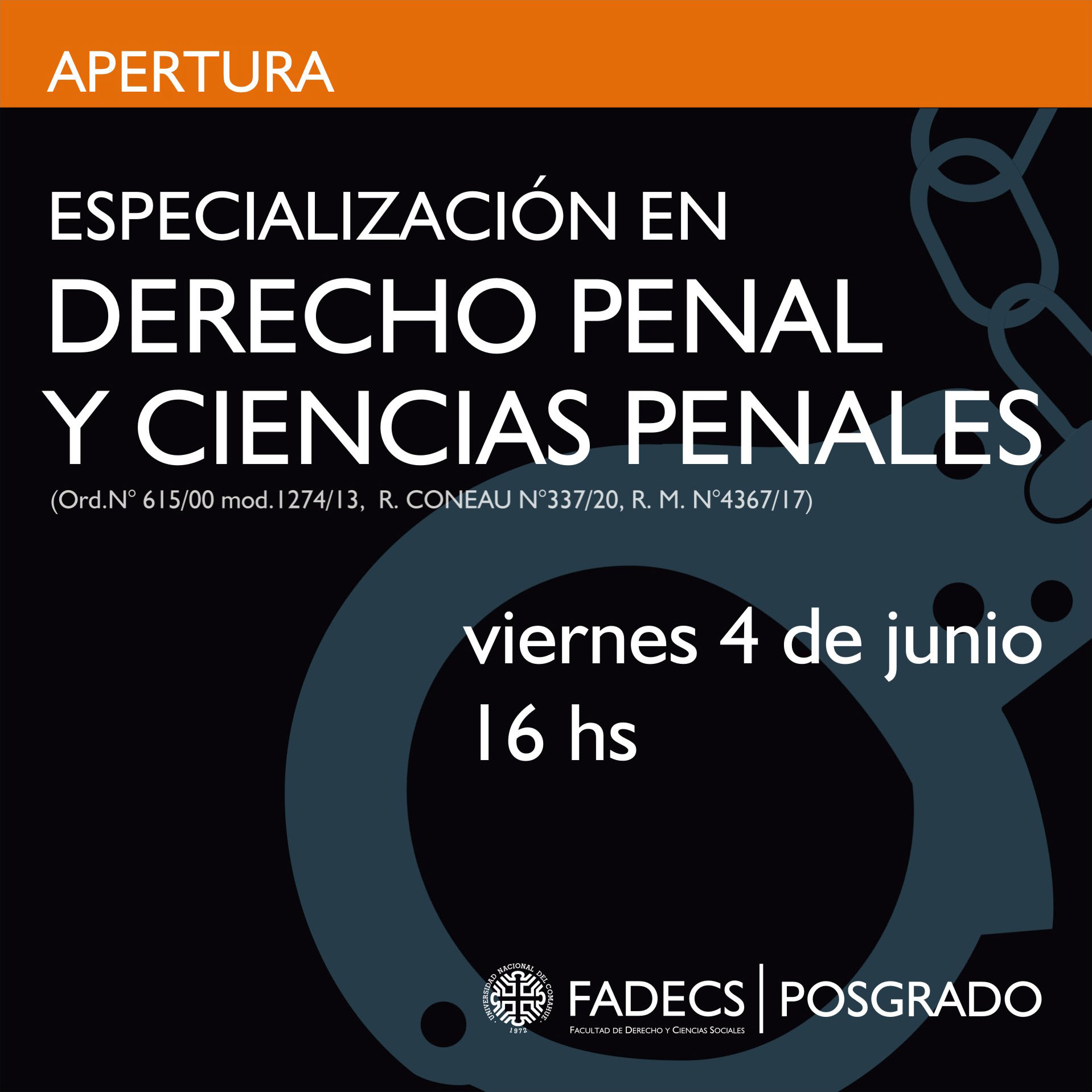 APERTURA LA 7° EDICIÓN DE LA ESPECIALIZACIÓN EN DERECHO PENAL Y CIENCIAS PENALES