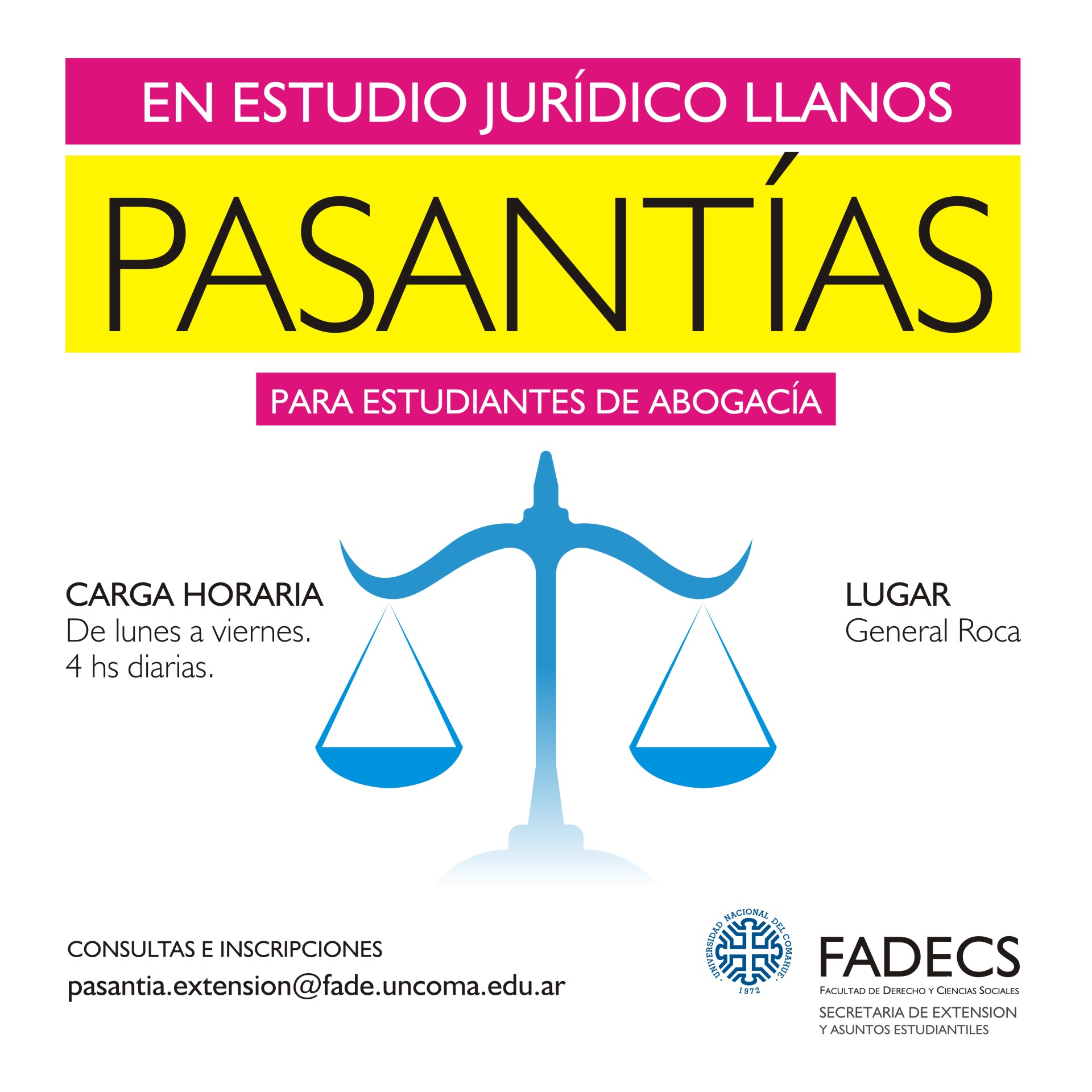 CONVOCATORIA A PASANTÍA EN ESTUDIO JURÍDICO LLANOS