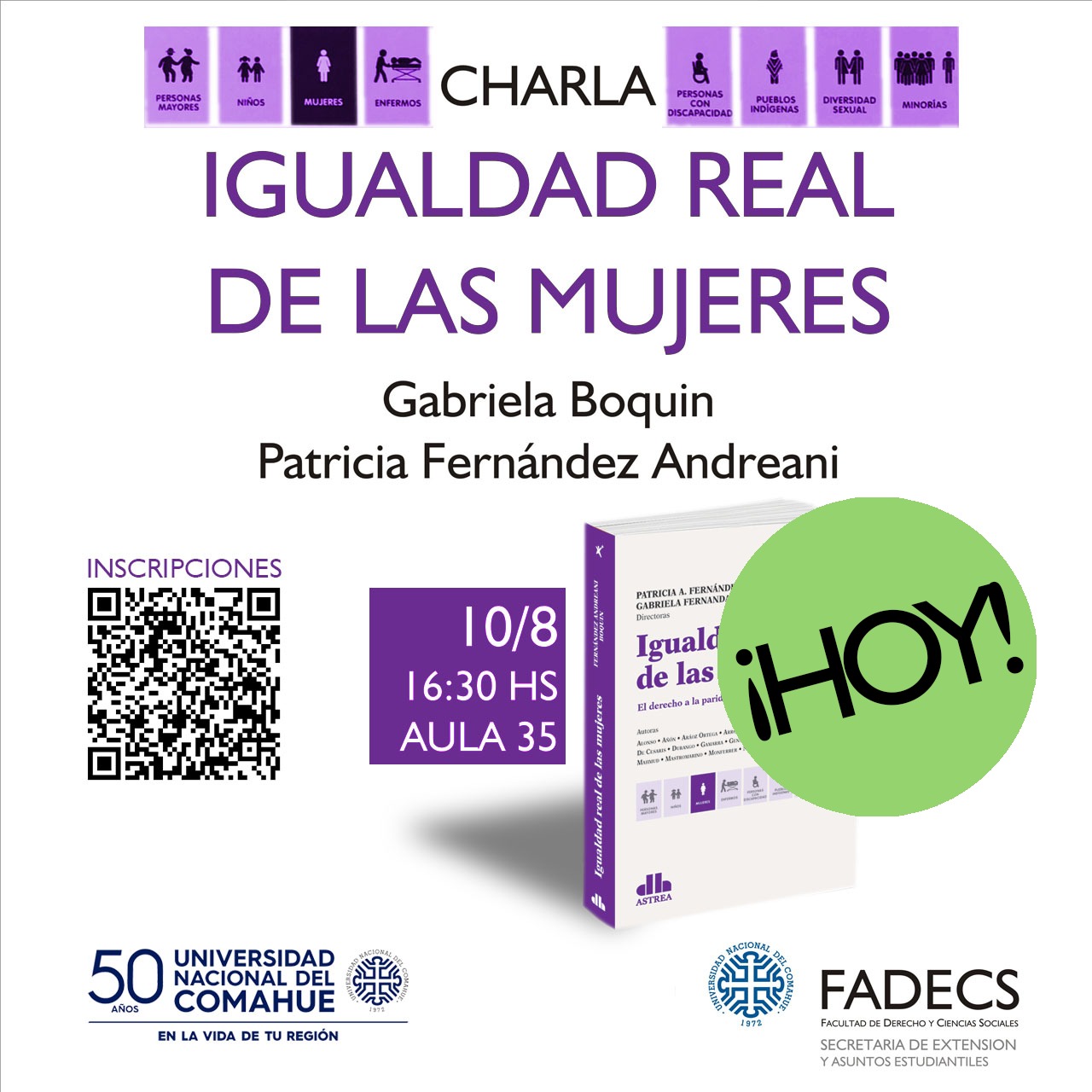 HOY, CHARLA SOBRE IGUALDAD REAL DE LAS MUJERES