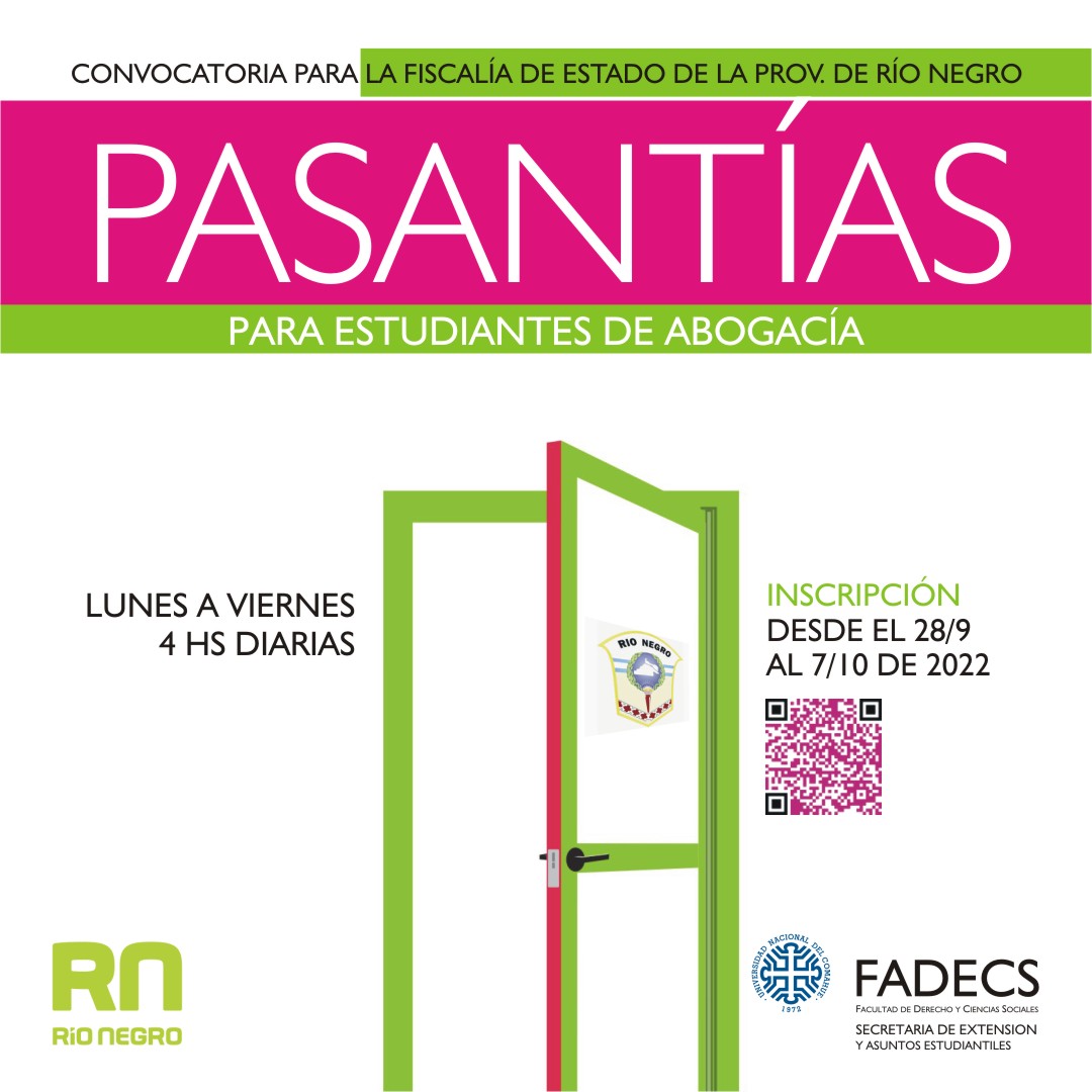 CONVOCATORIA A PASANTÍAS EN FISCALÍA DE ESTADO DE LA PROVINCIA DE RÍO NEGRO