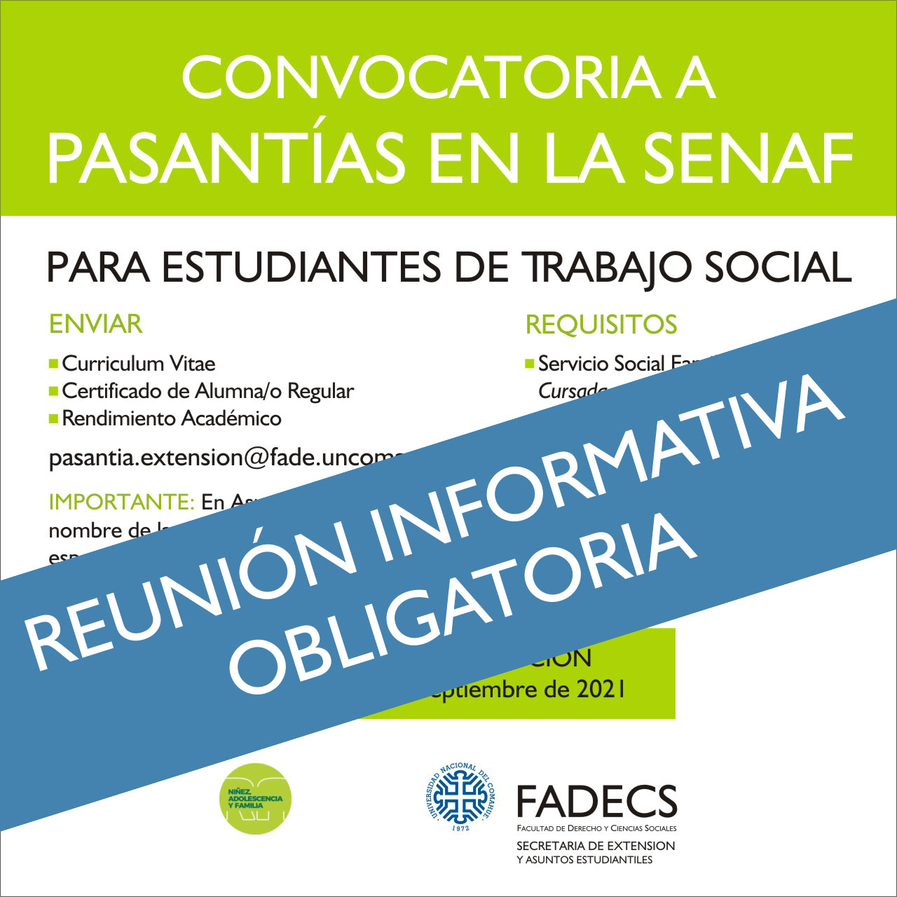 REUNIÓN INFORMATIVA OBLIGATORIA PARA PASANTES DESIGNADAS/OS EN LA SENAF DE LA PROV. DE RIO NEGRO